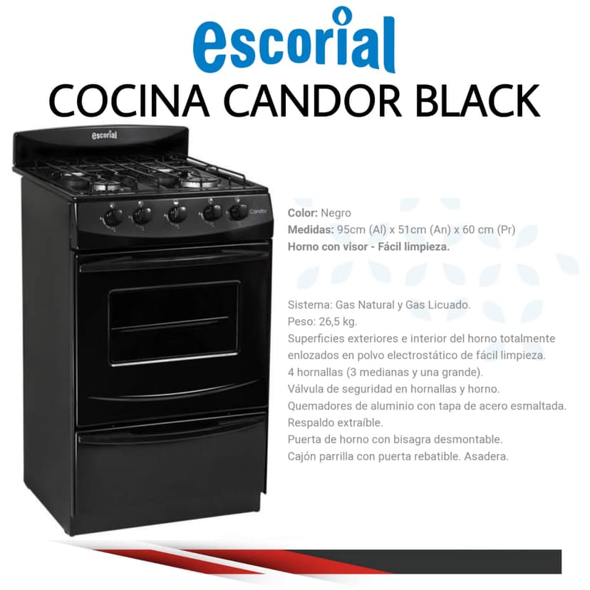 Cocina Escorial Candor Negra Multigas